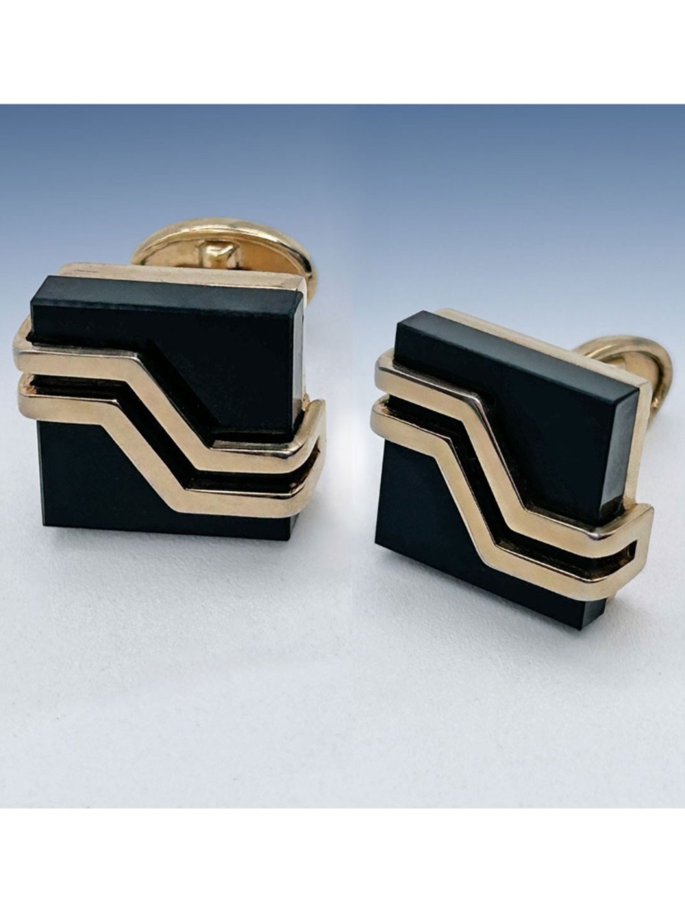 Stunning Pair of Vintage L'Aiglon Black Onyx Gold-Plated MCM Cufflink Set